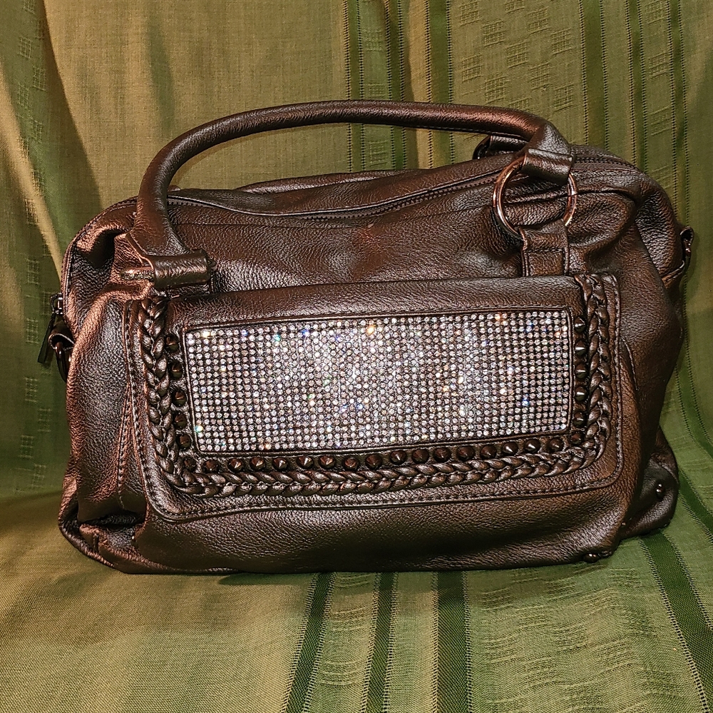 MMS Design Studio Large Vegan Leather Silver/Gray Zippered Bag Purse Tote